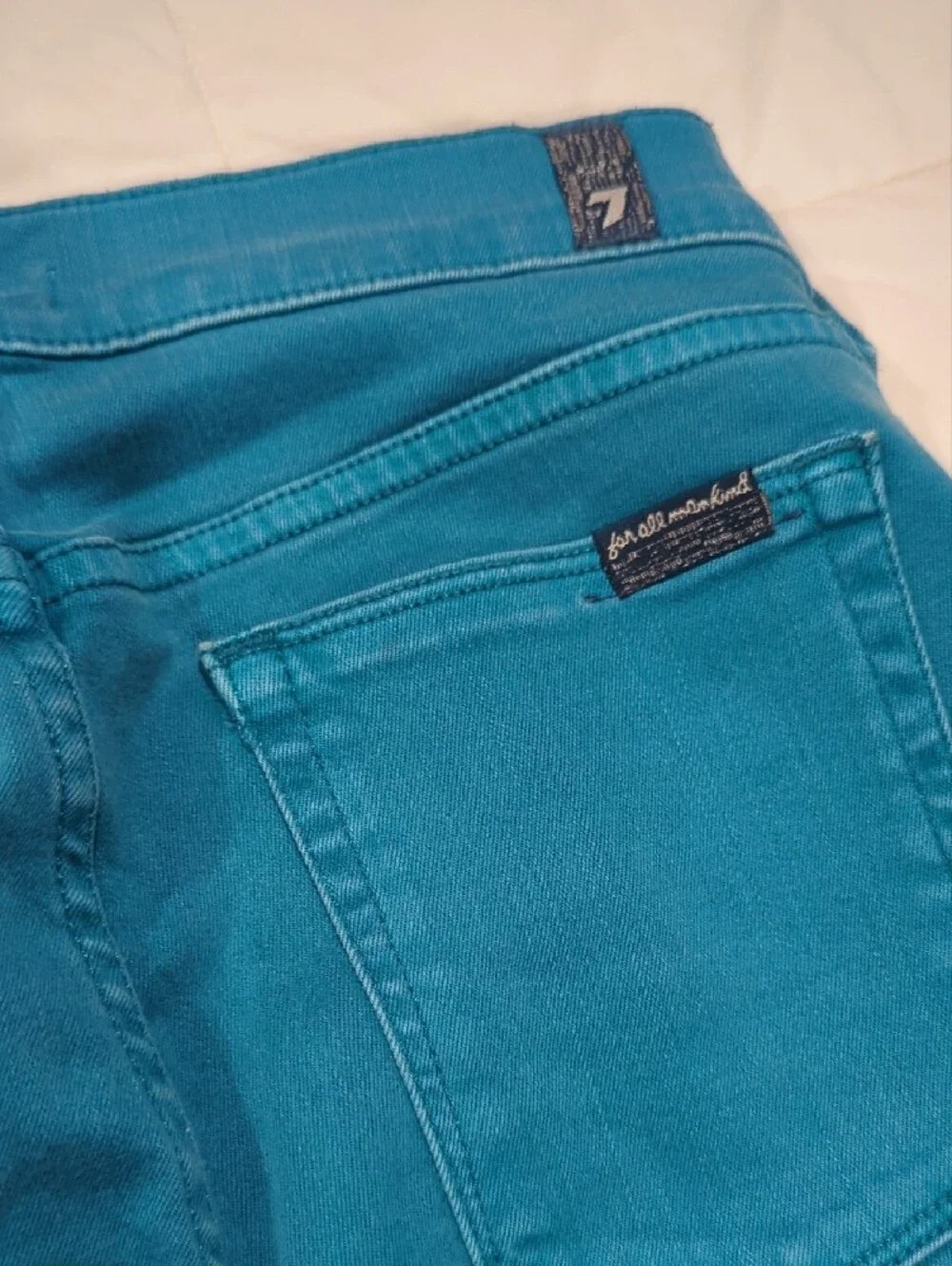 7 For All Mankind Teal Slim, Straight Jeans - Like New